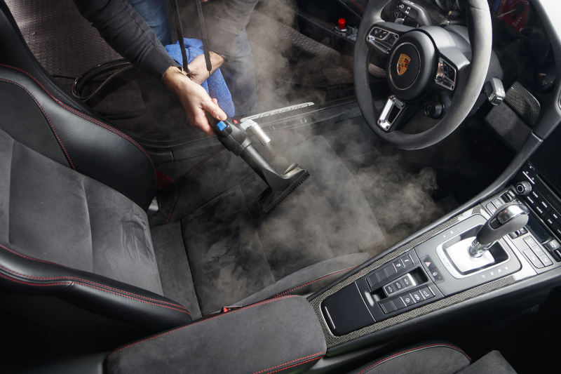 Professional steam cleaning for car interiors