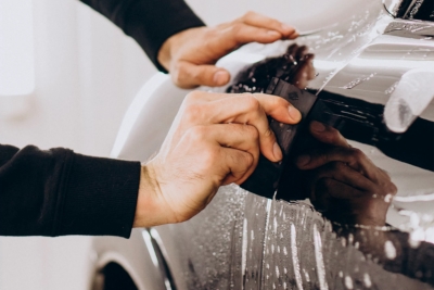 Application of protective film on the car body